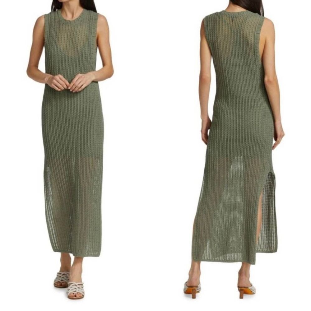 COPY - Rag & Bone Riley Sage Green Crochet Knit Sleeveless Midi Dress Size L